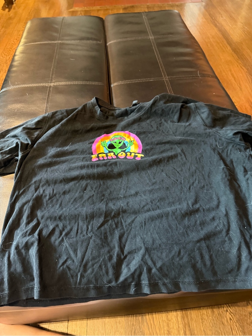 dELiA*s Black Crop Top with Green Alien Rainbow Graphic